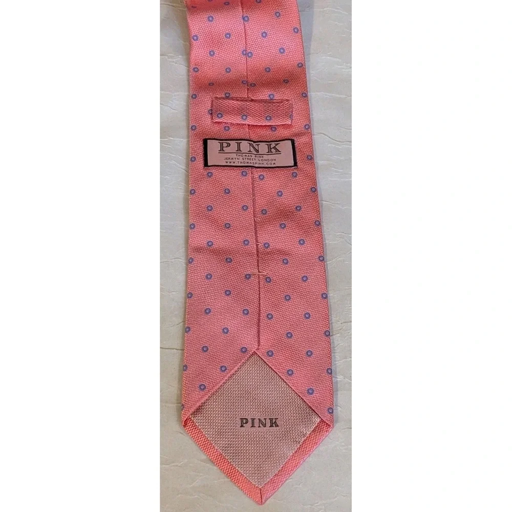 Thomas Pink Tie Silk Neck Polka Dots Blue Circles Textured Mens Necktie Morocco